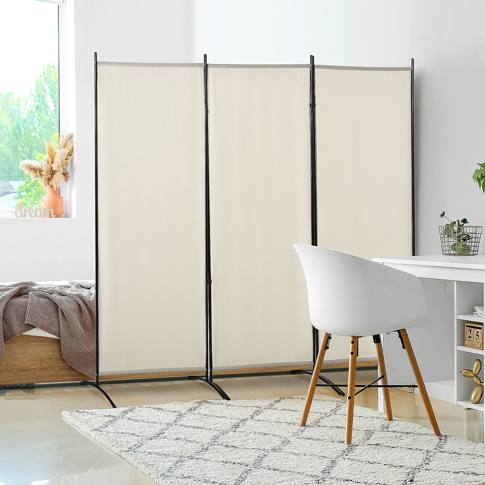 vidaXL Divisorio a 6 Pannelli Bianco 240x200 cm Tessuto