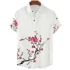 Pure White Simple Design Cherry Blossom Print Men's Casual Short Sleeve Shirt Summer Floral Casual Vacation Men's Top Oversized 1