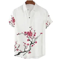 Pure White Simple Design Cherry Blossom Print Men's Casual Short Sleeve Shirt Summer Floral Casual Vacation Men's Top Oversized 1
