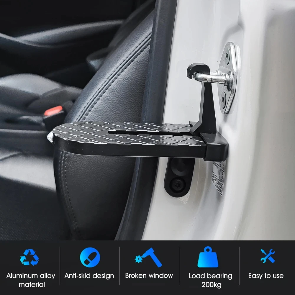 Foldable Aluminum Car Door Step with Multifunction Safety Hammer
