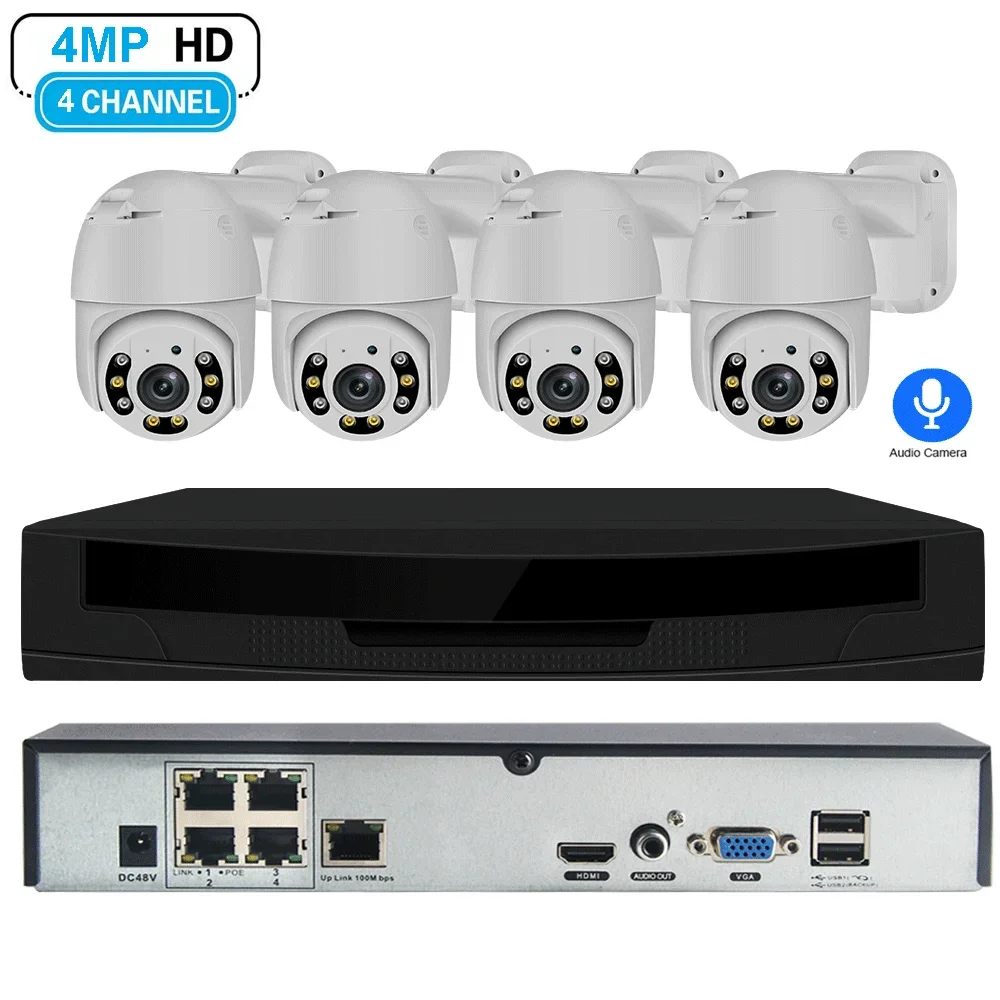 Loosafe 4Ch 360 Degree Cctv System 5Mp Poe Dome One Way Audio Ip Camera Night Vision Ptz Network Camera