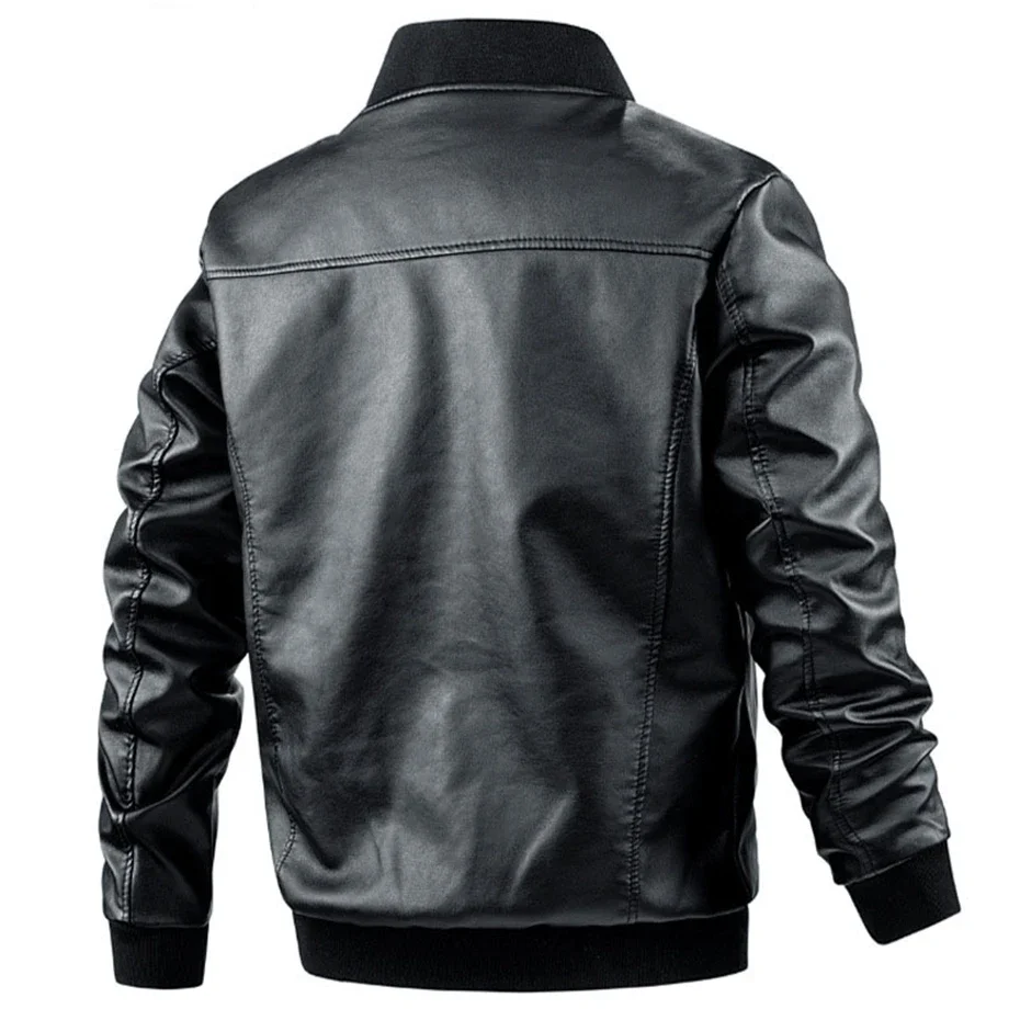 Plus Size 6XL 7XL PU Jacket Men Faux Leather Coat Casual Motorcycle Biker Coat Solid Color Leather Jackets Male Big Size 6XL 7XL 2