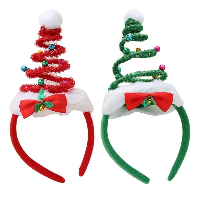 

G6DA Рождественский светящийся обруч для волос с колокольчиками Светящаяся шляпа Санты Рождественская повязка на голову