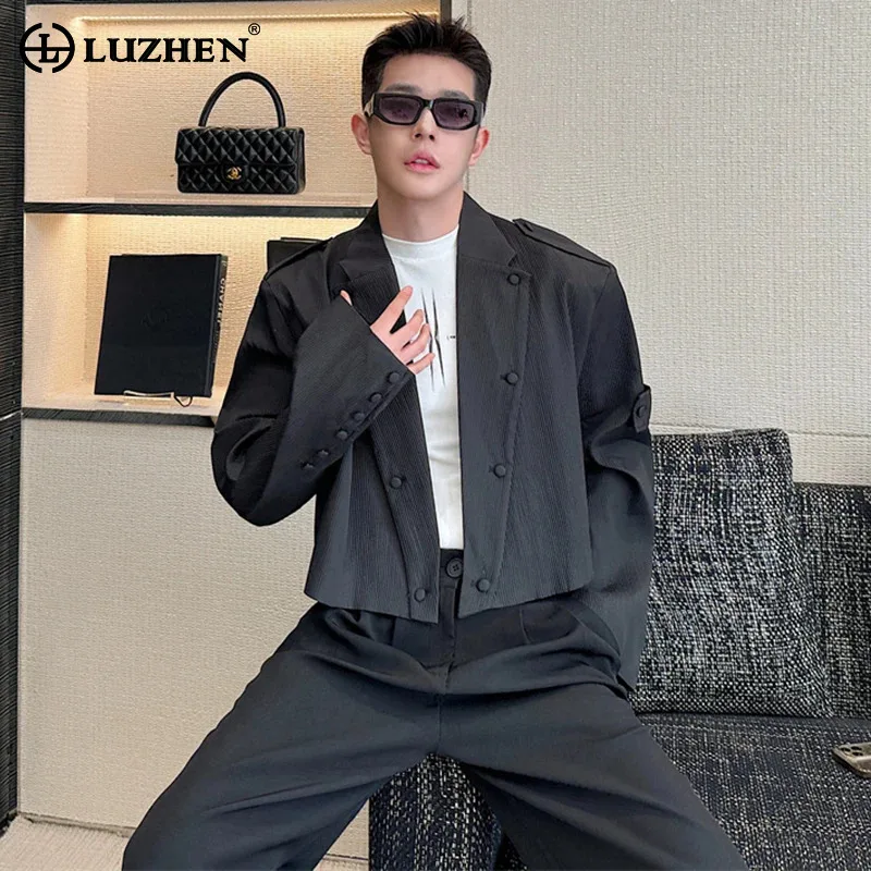 

LUZHEN Fashion Personality Street Short Jacket Men's 2024 Spring New Original Solid Color Buttoned Decorate Casual Coat LZ2953