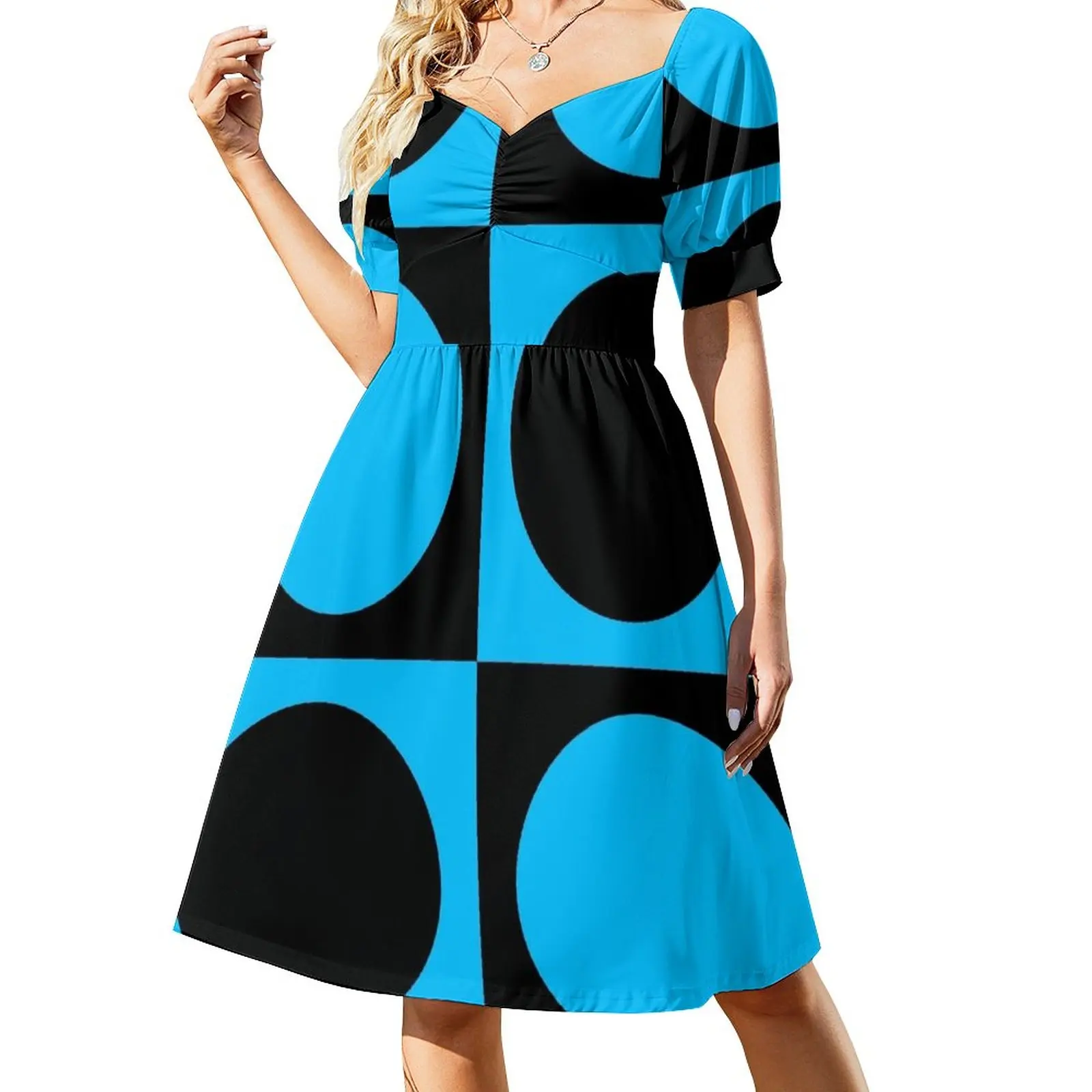 

60s Blue Circle Mod | Mondrian Dress dress women summer 2023 dress women elegant luxury
