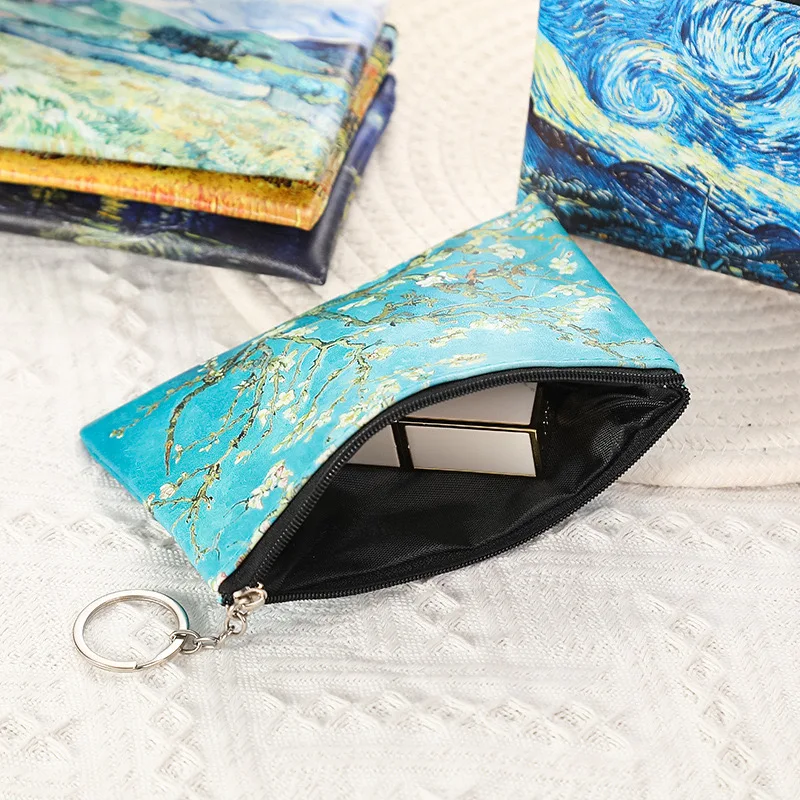 PU Leather Coin Purse Van Gogh painting Small Change Money Bags Key Holder Case Wallet Zip pouch 12 Piece
