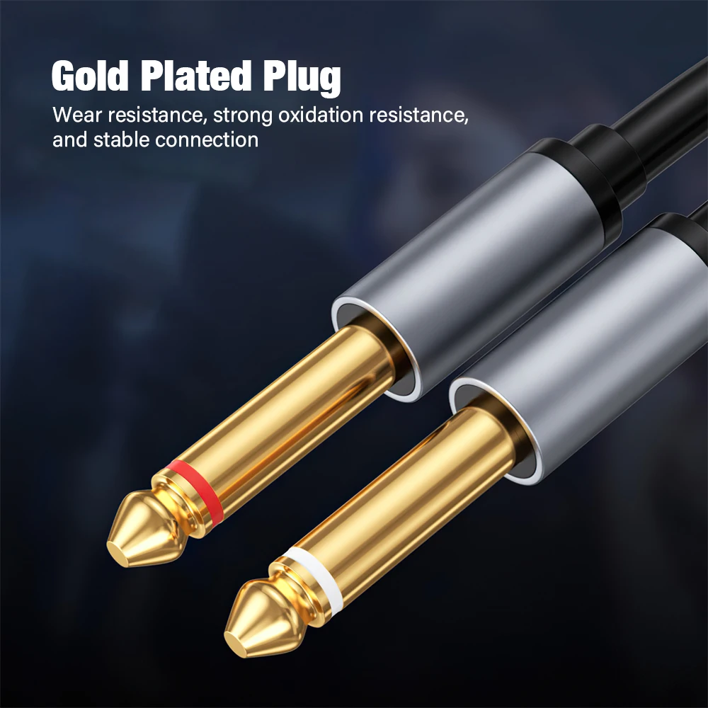 Premium Stereo to Mono Y Splitter Audio Cable - 3.5mm to Dual 6.35mm TS Connectors