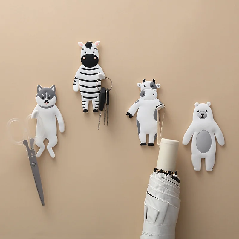 

Bendable Soft Glue Seamless Sticky Hook Kitchen Multi-functional Storage Rack Creative Cartoon Animal Shape Hook Wall Key Holder