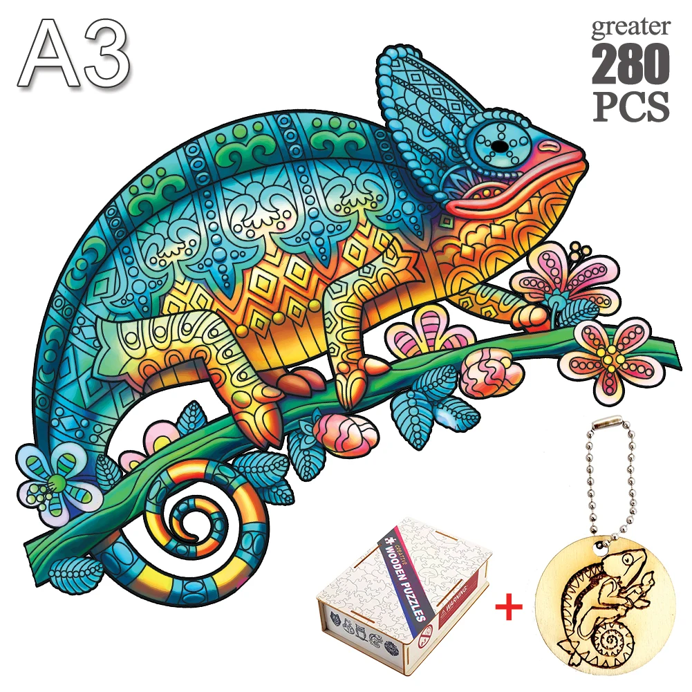 

Unique Chameleon Animal 3D Wooden Puzzle Adult Jigsaw Puzzle Gift Wrapping Box Puzzle Children Wooden Halloween Toy Gifts