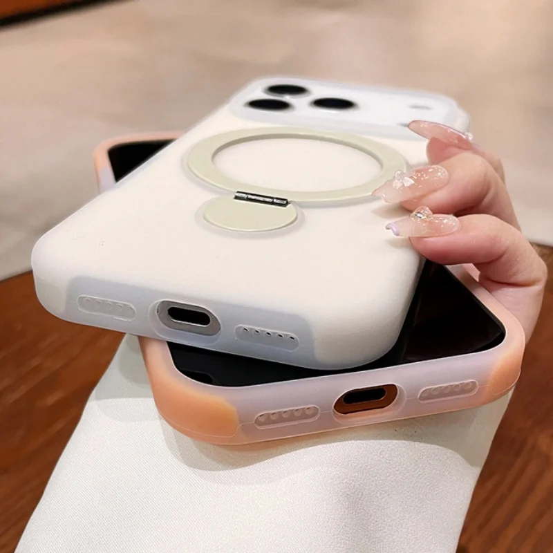 Magnetic Jelly Soft Silicone Phone Case with Ring Stand and Shockproof Bumper Cover