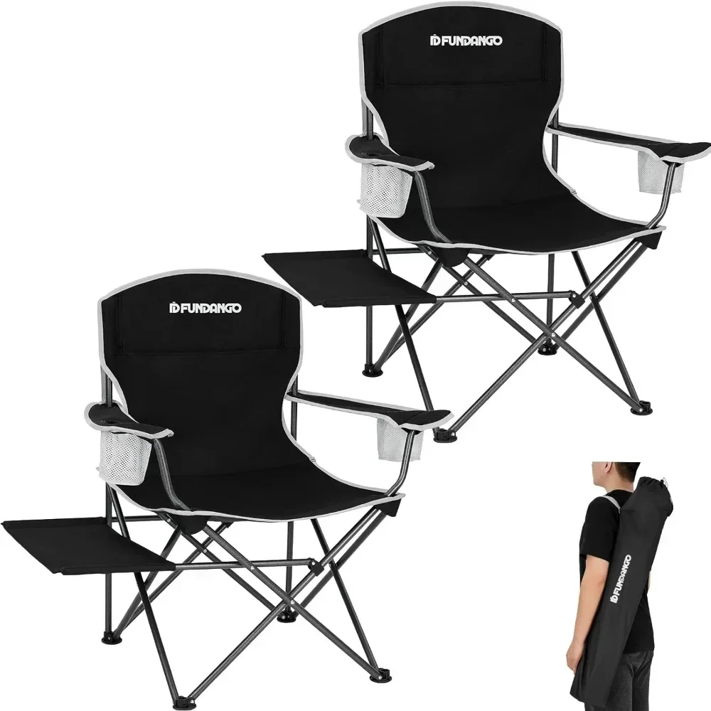 

Folding Padded Camping Chair,Portable Outdoor Full Back Lawn Arm Chair with Side Table Cup Holder Side Pocket for Garden, Picnic