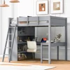 Full Size Loft Bed with Desk and Shelf - Gray 1