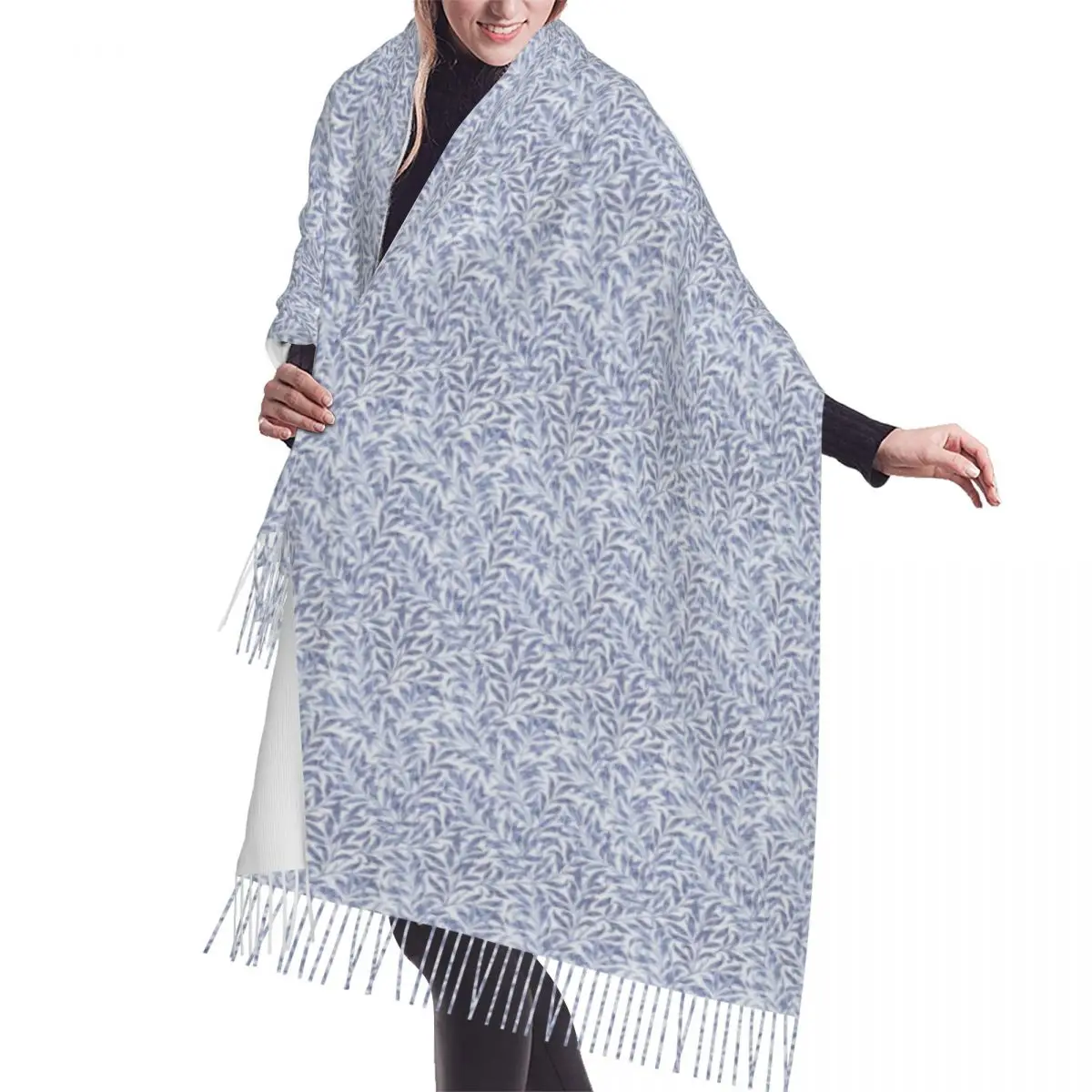 

William Morris Willow Boughs Pattern Blue Tassel Scarf Women Soft Fashion Versatile Shawls Wraps Lady Winter Fall Scarves