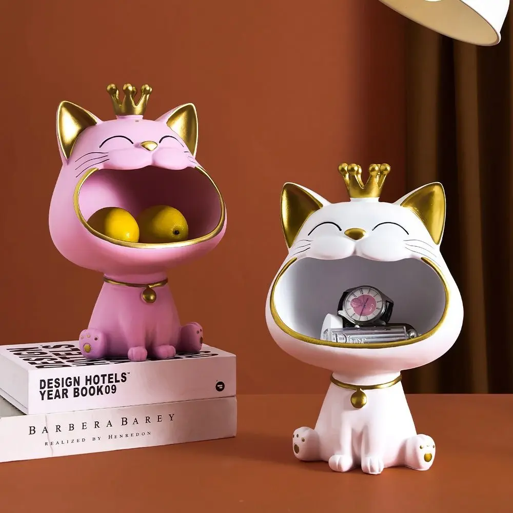 

Modern Craft Ornament Miniature Figurine Big Mouth Living Room Desk Lucky Cat Statue Storage Box Sculpture Key Holder