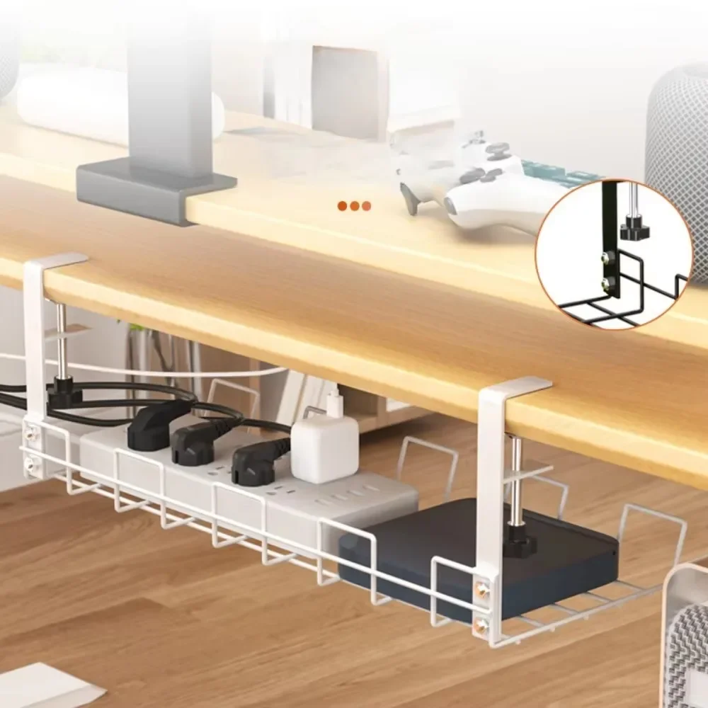 Under Table Storage Racks Removable Hang Management Tray Home Office Desk Wire Organizer Adjustable Kitchen Storage Accessories