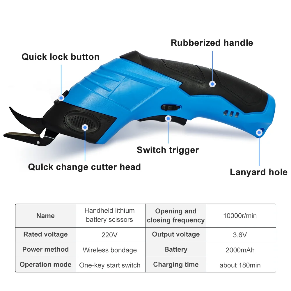 Leather Steel Scissors Tungsten Cutting Cloth Lithium Machine Tailor Blade Electric Tools Charging Sewing Portable Hand Scissor 6