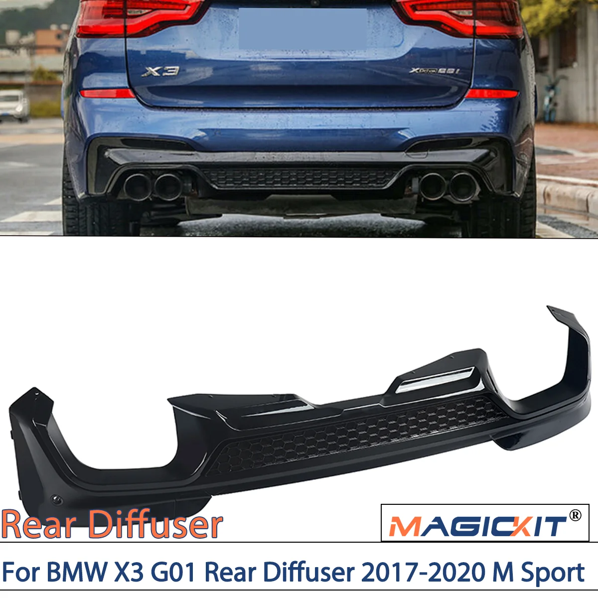 BMW X3g01に適合したリアディフューザー,2017-2020 m,カラーブラック 