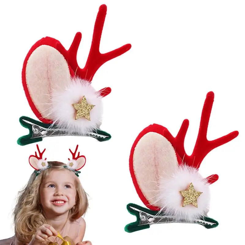 

2pcs/Set Kawaii Christmas Elk Ear Hair Clip Women Girl Santa Snowman Hairpin Party Barrettes For Kids Reindeer Hair Clips