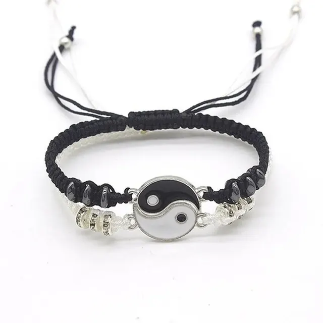 2 PC Jewelry Set Couple Black White Tai Chi Bracelet Rope Adjustable Chain Set Simple Style Daily Wear Jewelry 3