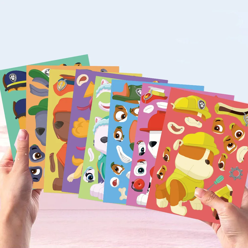 6pcs/set Paw Patrol Theme Make A Face Sticker Toys Anime Figure Chase Marshall Rubble Cute Diy Handmade Puzzle Children Gifts