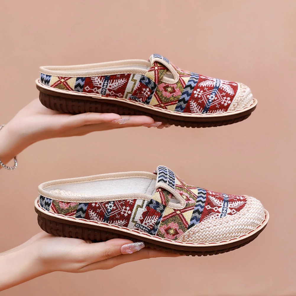 Breathable Half Slippers Round Toe Linen Upper Comfortable For