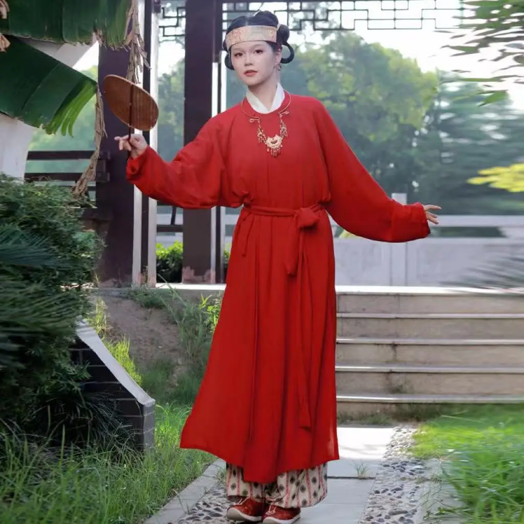 Ancient Chinese Tang Dynasty Hanfu Men Women Autumn Winter Round Collar Robe Costume Vintage Couples Tea Incense Art Costume