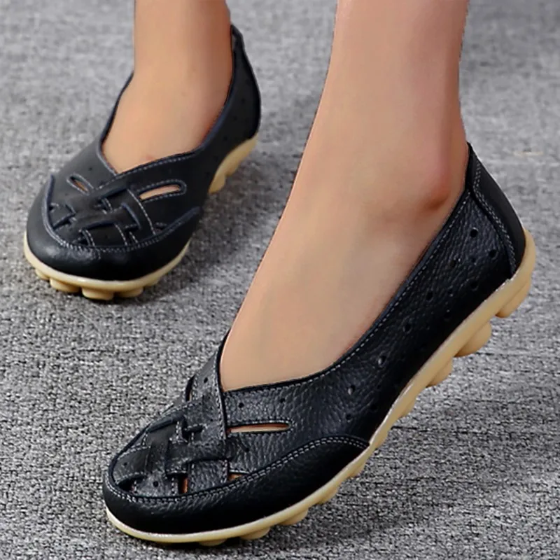 Women Shoes Women Flats Casual Shoes Women Flats Genuine Leather Fashion Soft Shoes Women Hollow Designer Shoes Slip On Ballet Flats Oxford Woman Plus Size