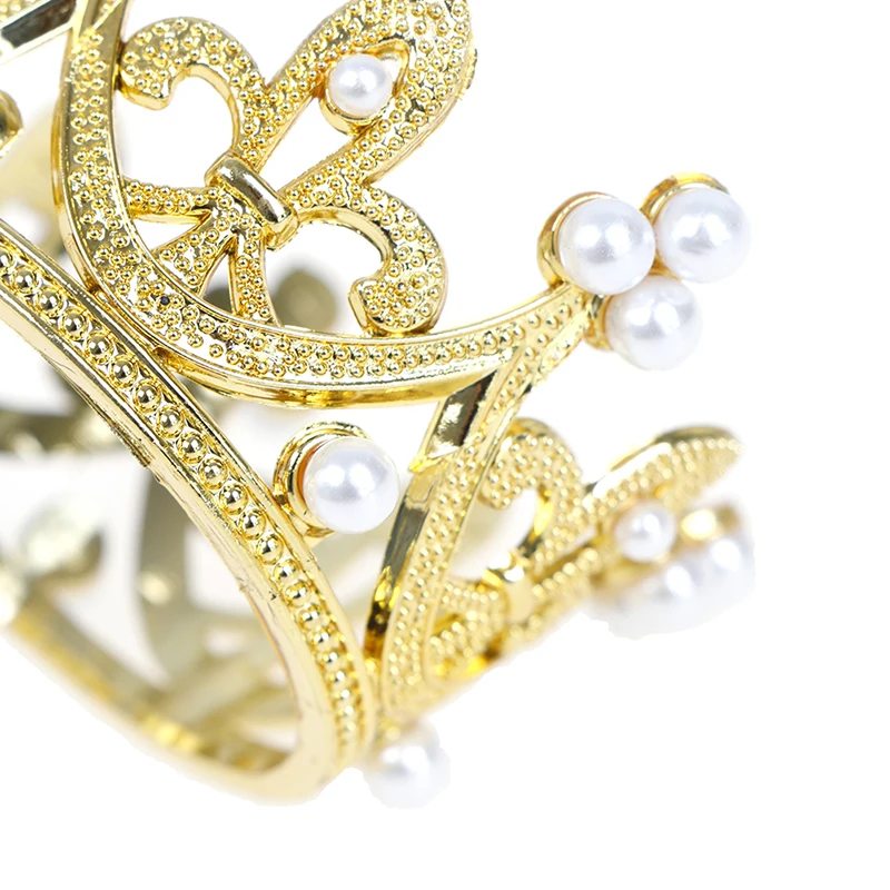 Creative Mini Crown Cake Topper Metal Pearl Happy Birthday Cake Toppers Wedding&Engagement Decor Sweet Party Decorations cake toppers