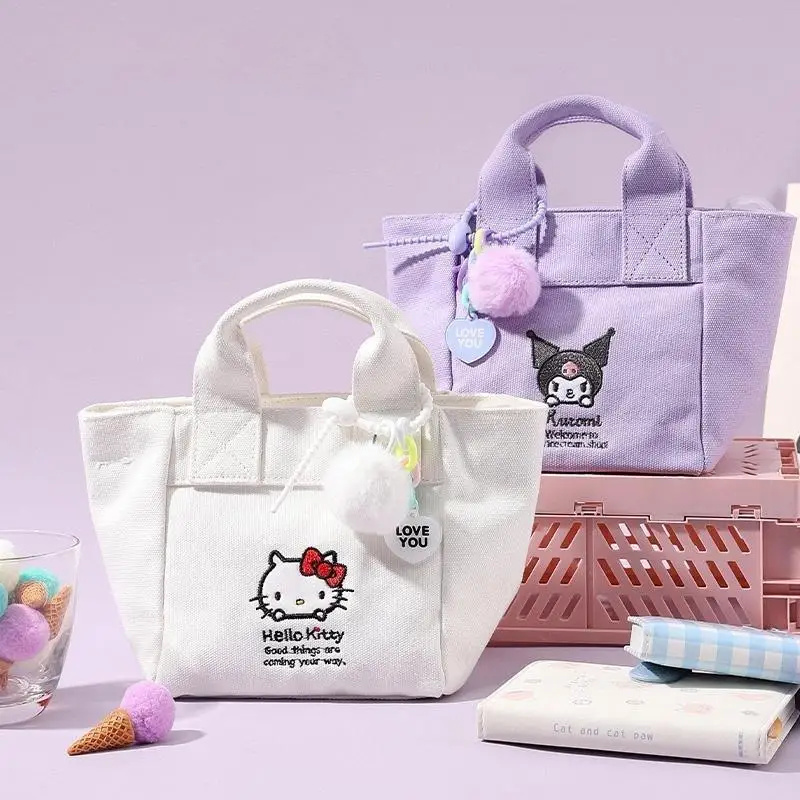 

Sanrio Kawaii Canvas Handbag Cartoon Anime Hellokitty Kuromi Bento Bag Portable Storage Bag INS Children's Crossbody Bag