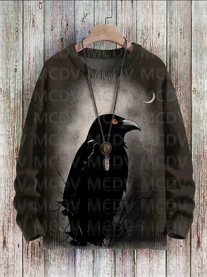 Raven Crow Art Pattern Print Casual Knit Pullover Sweatshirt Men's For Women's Pullover