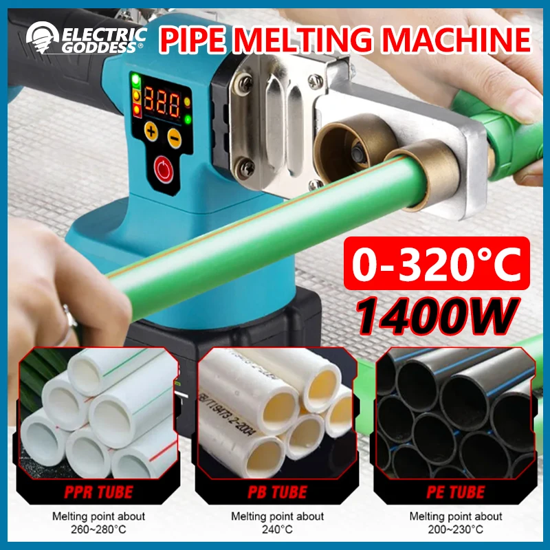 

1400W Cordless Plastic Welding Machine PE/PPR/PB/PPC Pipe Melter Pipe Welding Machine tools Max 320° For Makita 18v Battery