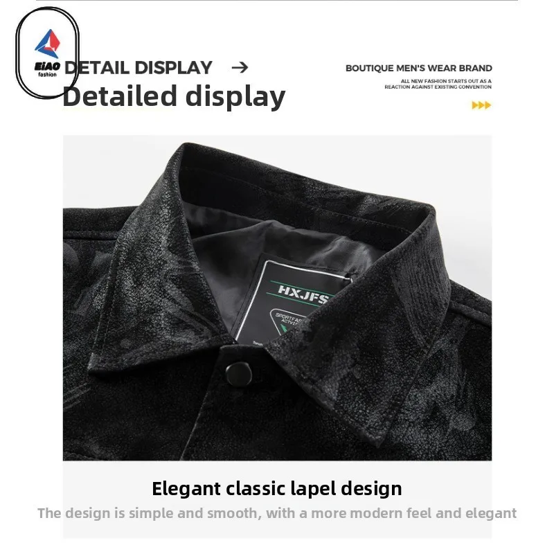 2025​Men Suede Leather Jacket Spring Autumn Solid Color Korean Style Outdoor Business Casual Waterproof Windproof Lapel PU Coat​