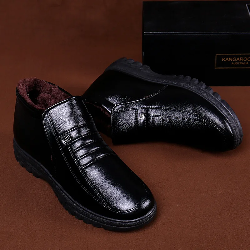 Plus Size Winter Waterproof Men's Casual Leather Shoes Flannel High Top Slip-on Warm Winter Shoes for Mens Work outdoor boots chelsea boots men leather boots