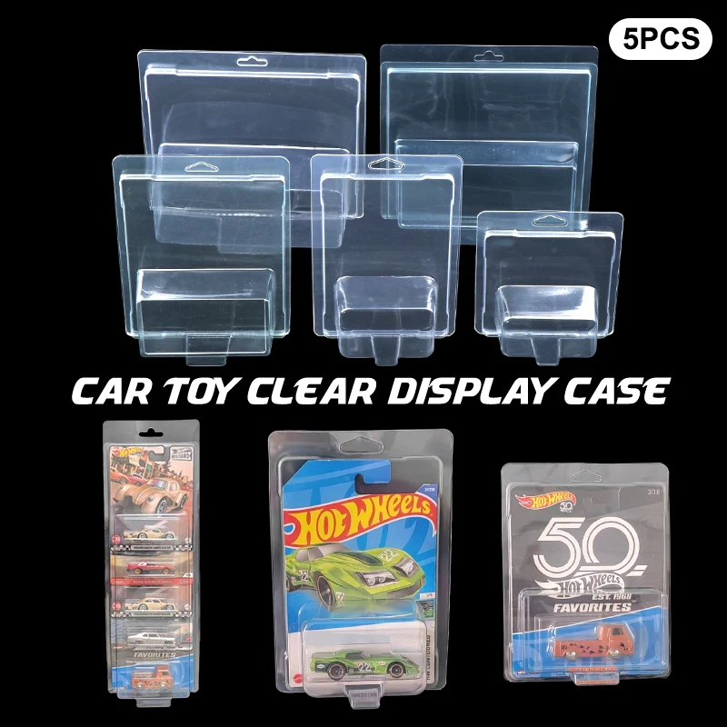 Toy Display Case 5Pcs Car Toy Transparent Display Case Hotwheels Protective Shell Boulevard Team Transport Model Card Board Collect Boys Gift