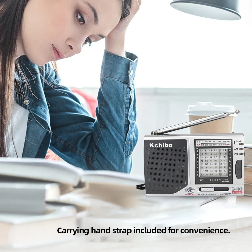 KK-9803 미니 휴대용 라디오, 3.5mm 잭, FM/MW/SW1-8 포켓 라디오, 내장 스피커, 전체 10 밴드 라디오 배터리 작동