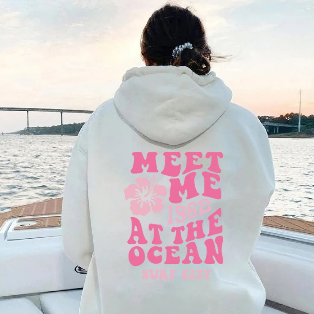 Felpa Con Cappuccio Donna Ricamo Floreale Oceano – Oversize Y2K, Manica Lunga Con Tasca, Felpa Ragazza