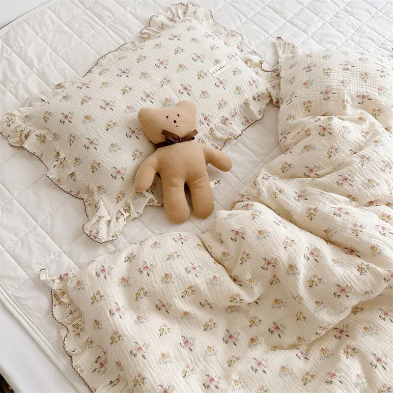 Cotton Muslin Baby Duvet Cover and Pillowcase Toddler Girls Floral Bedding Set