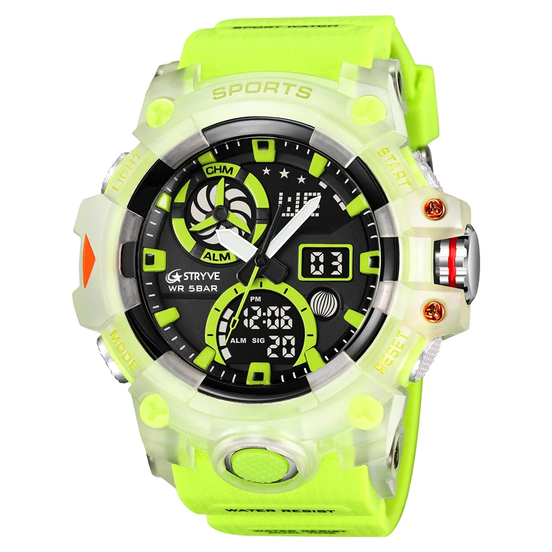 STRYVE Top Brand Electronic Watch For Men Outdoor Sports Waterproof Dual Time Display Quartz Wristwatches Rubber reloj hombre 2