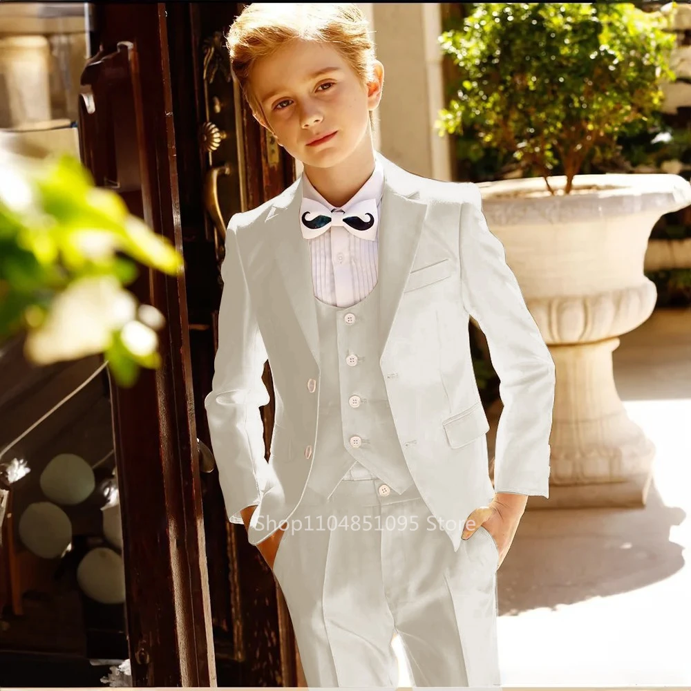 Light Blue High Quality Boy Suits Slim Fit Single Breasted Notch Lapel Elegant Boy 3 Piece Jacket Pants Vest Party Kids Sets