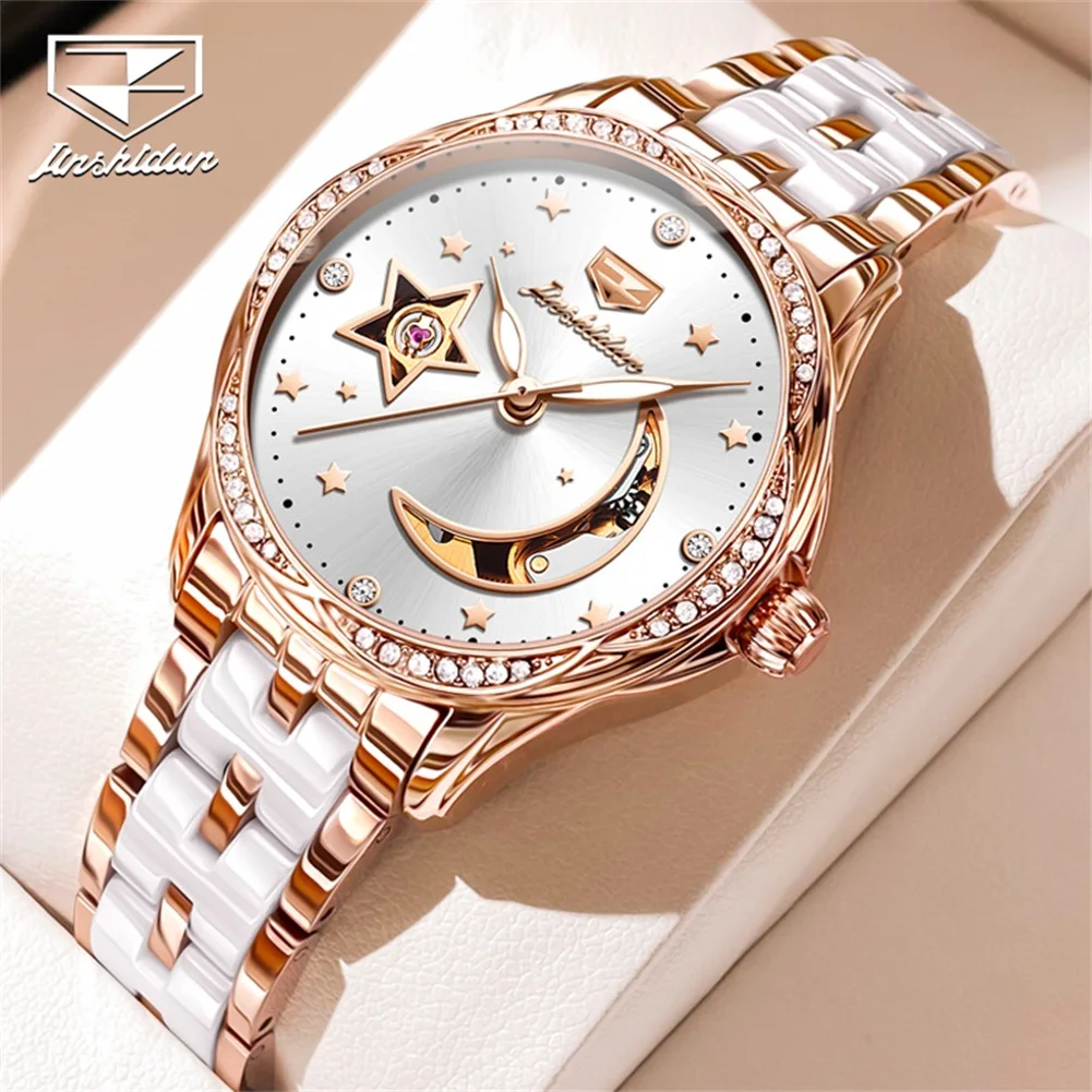 

JSDUN Top Brand Fashion Elegant Women's Watches Waterproof Fully Automatic Mechanical Watch Ceramic Stainless Steel Luminous