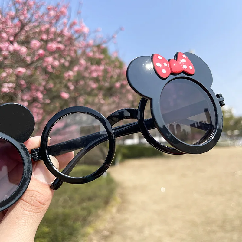 Cartoon New Mickey Minni Mouse Children Clamshell Shaped Sunglasses Bowknot  Anti-Uv Fashion Girl Accessories Gift Toy Glasses