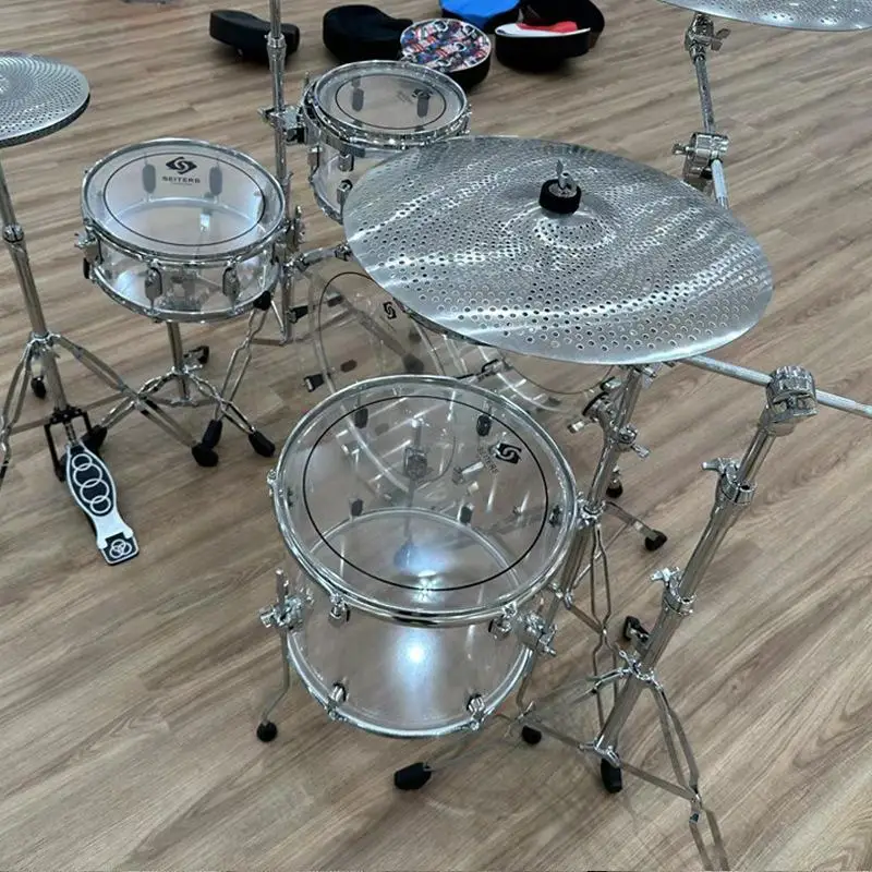

Acrylic Drum Set Stage Performances Professional Percussion Instruments Five Drums 2 3 4 Small Cymbals Jazz Drums