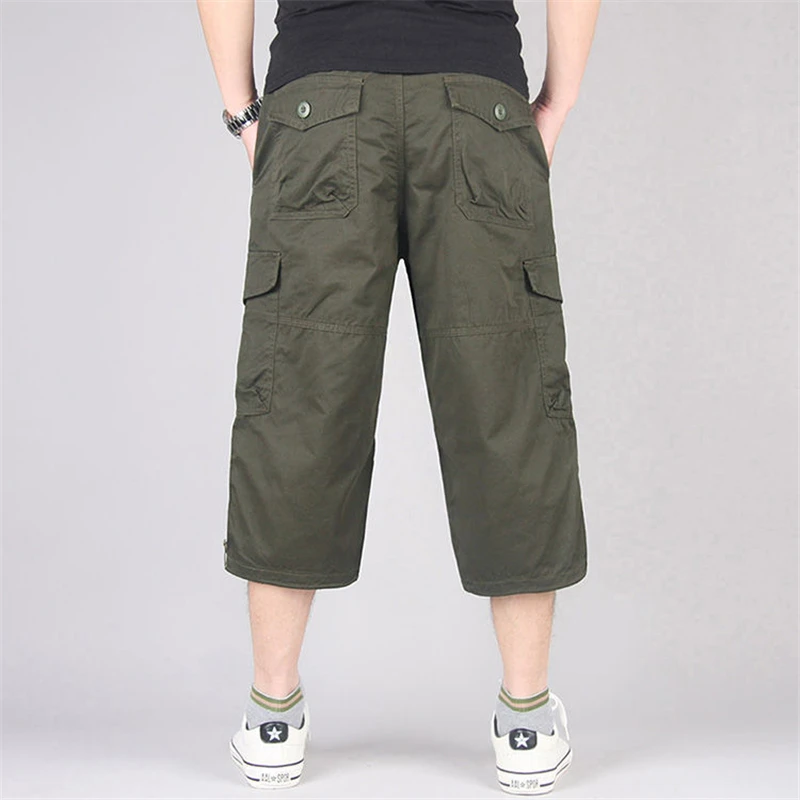 Long Length Cargo Shorts Men Summer Multi-Pocket Casual Cotton