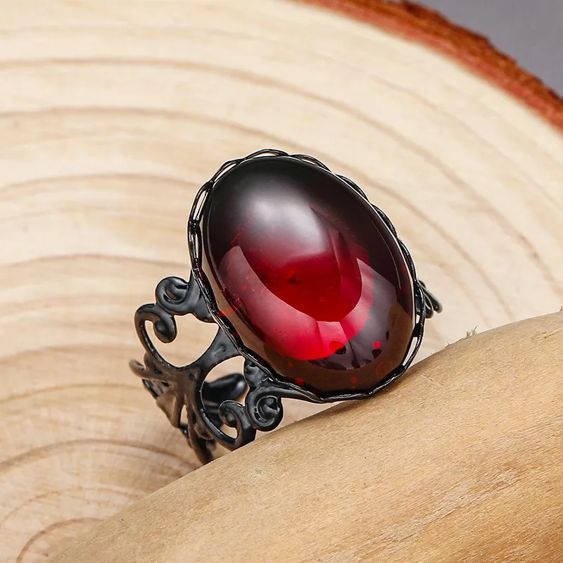 Gothic Vampire Red Crystal Open Rings for Woman Girls Mystery Witch Jewelry Accessories Personalized Black Ring Halloween Gifts AliExpress 36