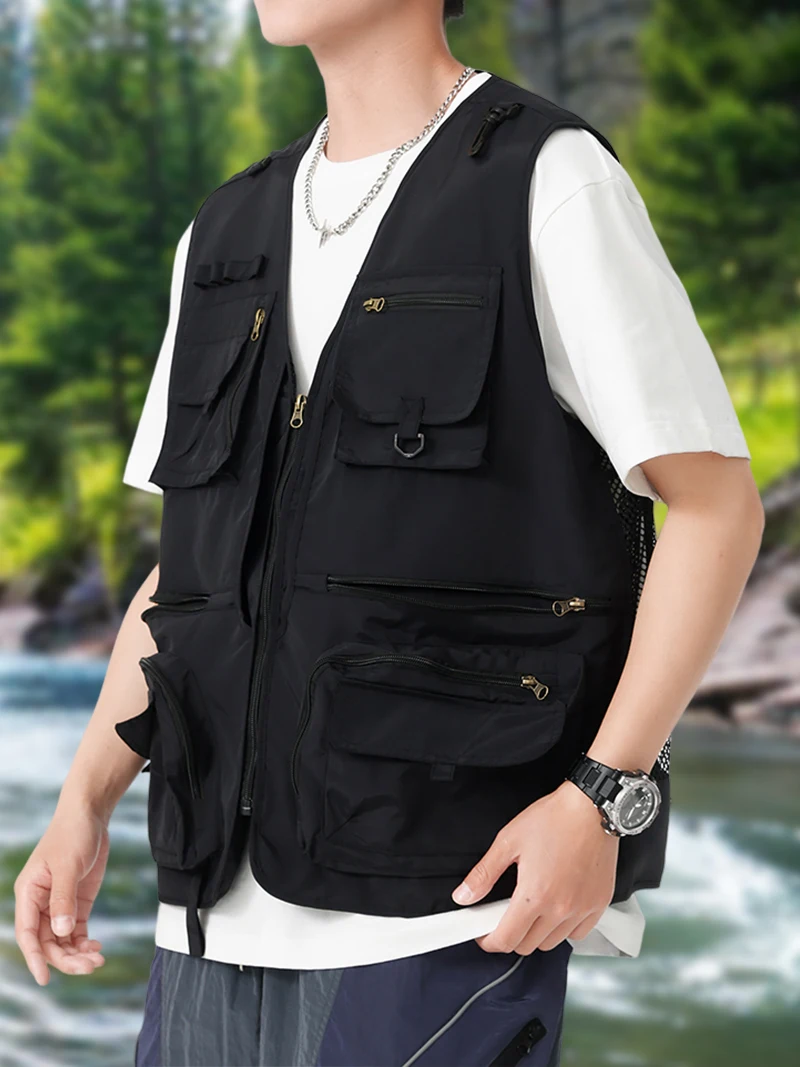 Mesh Vest with Pockets Men Outdoor Activity Quick Dry Fishing Vest Jacket Men Hiking Camping Clothes Summer Breathe Lightweight
