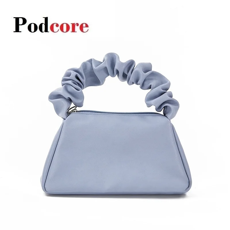 

Designer Cosmetic Bag with Fashion Handle Travle Small Cosmetic Bags PVC Leather Makeup Bag ; Blue, White