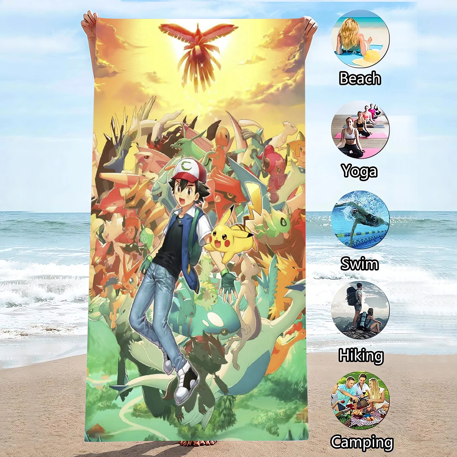 

Душ Pokemon Cartoon для детей, домашняя большая пляжная микрофибра, полотенце для бассейна для пикника для женщин, милые банные принадлежности для ванной