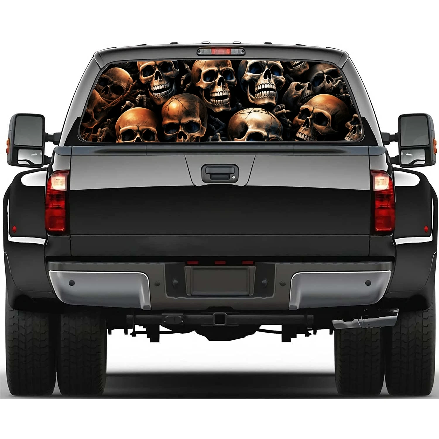 

Гранж 3D черепа ворс заднее окно наклейка подходит для пикапа, грузовика, автомобиля Универсальная прозрачная Перфорированная задняя окно виниловая наклейка