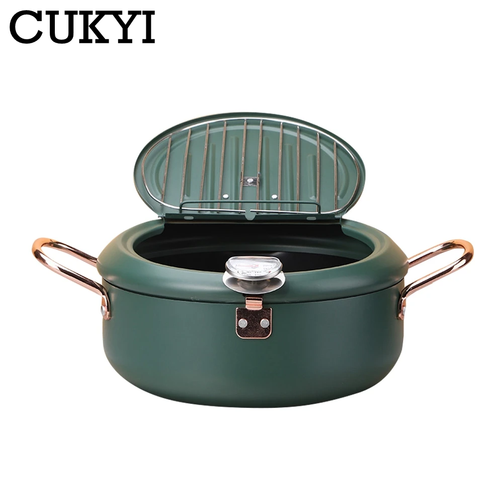 2.2L/3.4L Japanese style deep fryer Gas Tempura Chicken French fries Fryer Stainless Steel Cooking pot boiler with Thermometer 4
