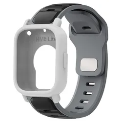 Breathable Silicone Strap and Protective Case for Smart Watches - Universal Fit (Black Grey - LH)